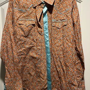 Cruel Girl Orange and Blue Button Down Shirt